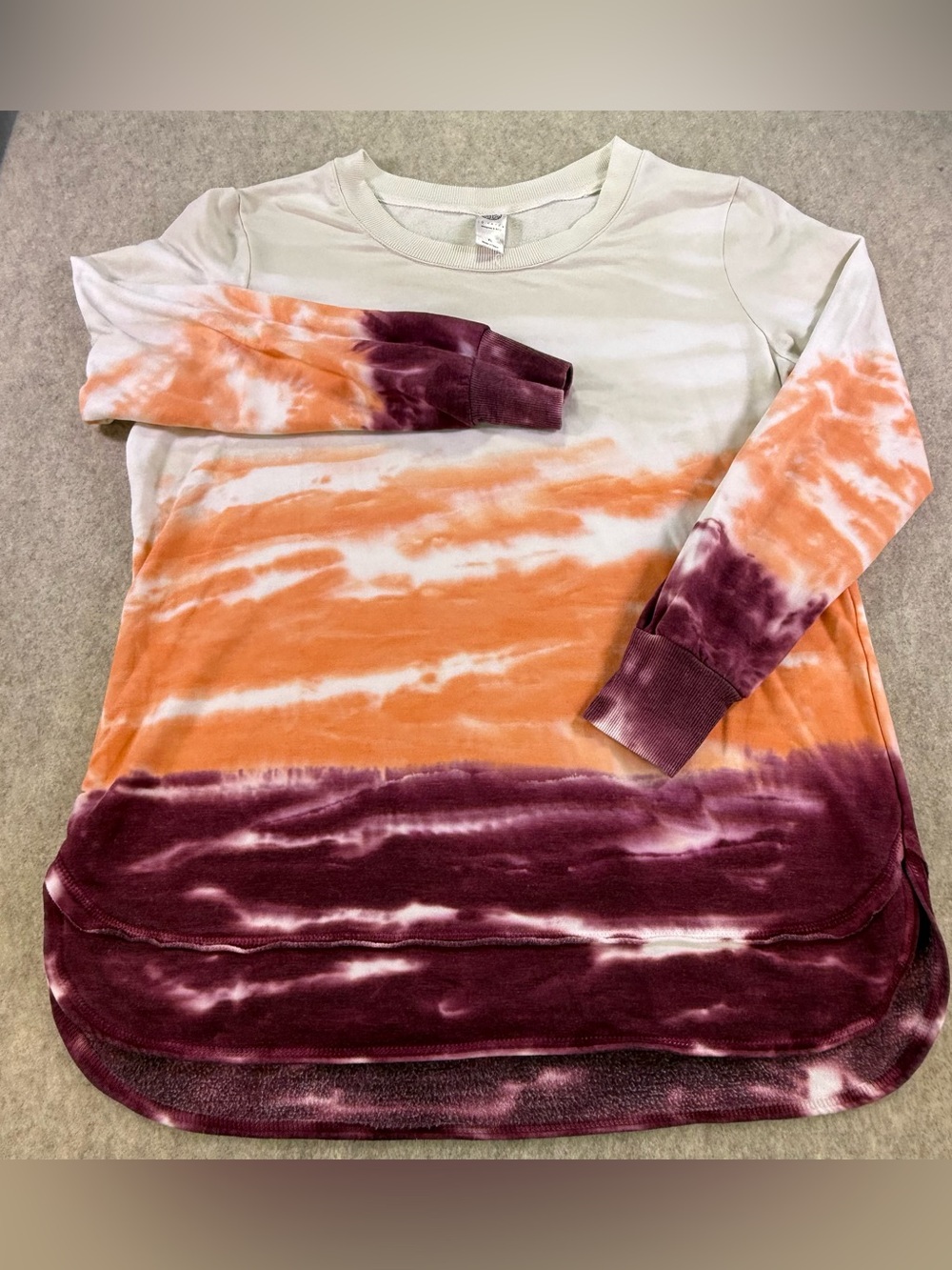 Te Verde Women's Long Sleeve Tie-Dye Top in White, Orange & Plum, Lightweight XL